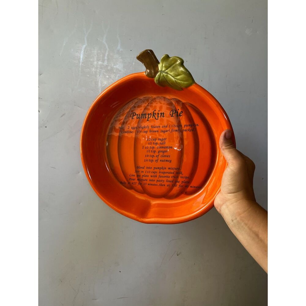 Halloween Fall Vintage Harvest Pumpkin Pie Recipe Plate  Server Dish Ceramic 12"